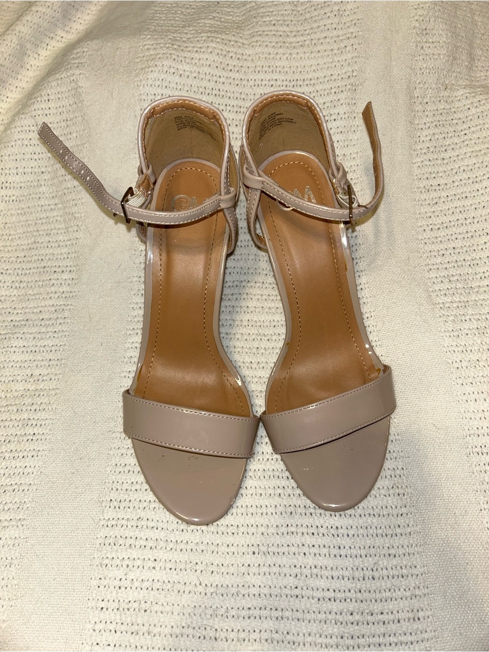 Open-Toe Ankle Strap Heels in Taupe